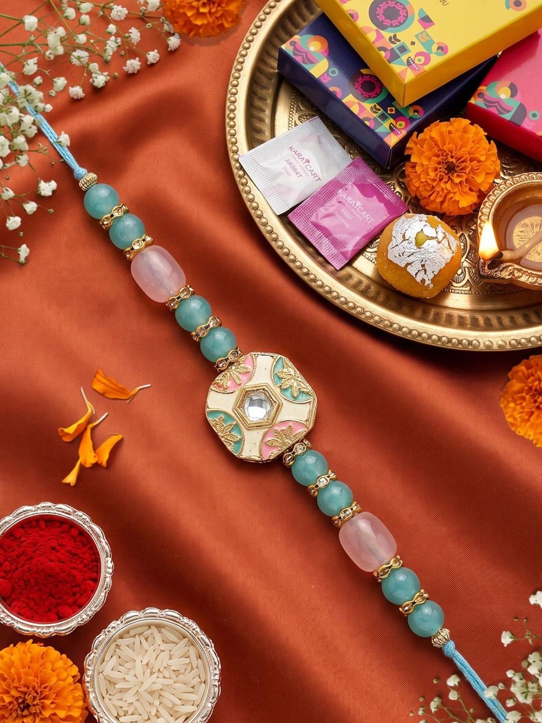 Buy KARATCART Gold Plated Artificial Beads & Kundan Studded Thread Rakhi - - Accessories for Men