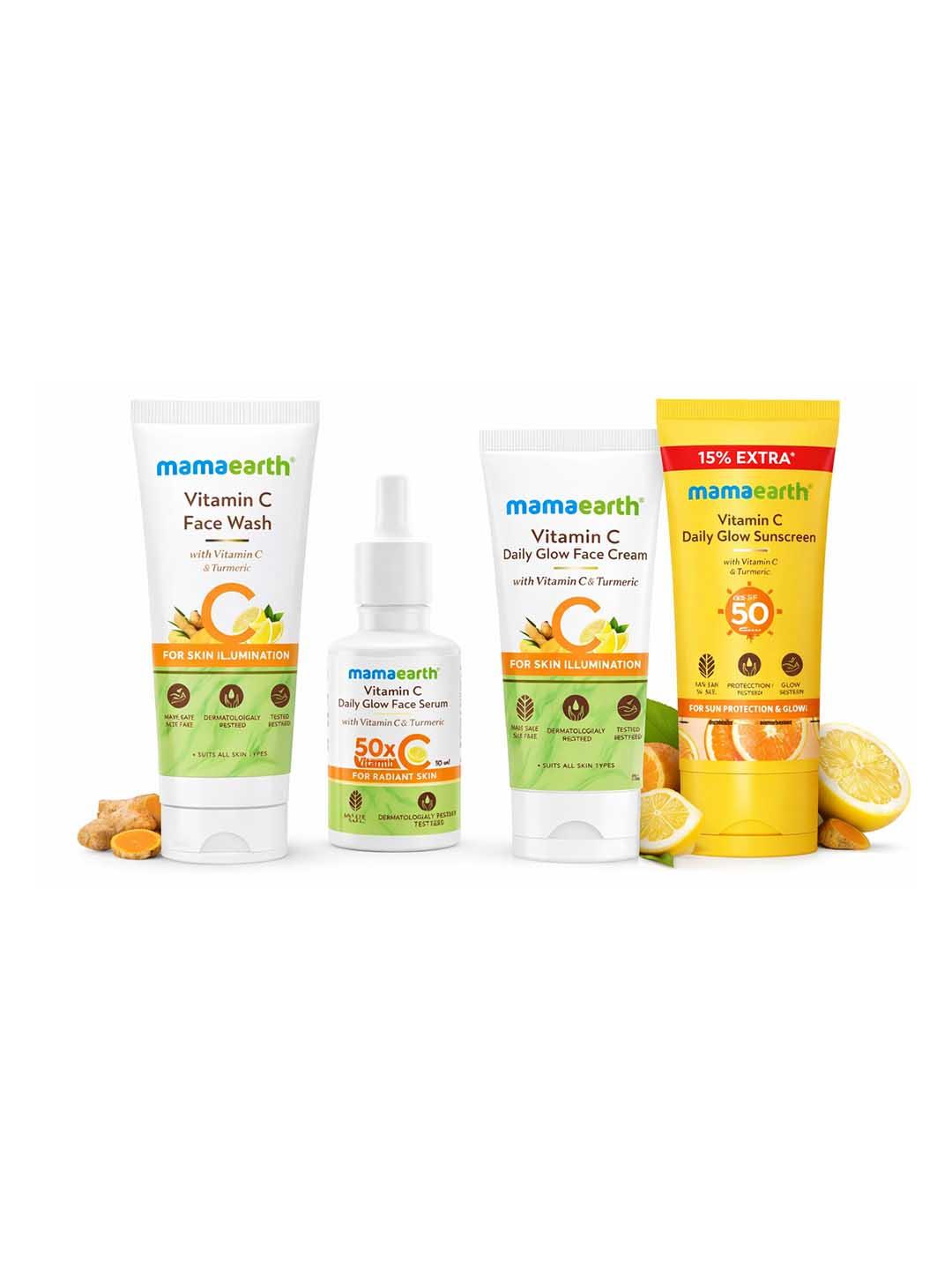 Buy Mamaearth Set Of Vitamin C Daily Glow Face Wash + Serum + Face Cream + Sunscreen - - Personal Care for Unisex