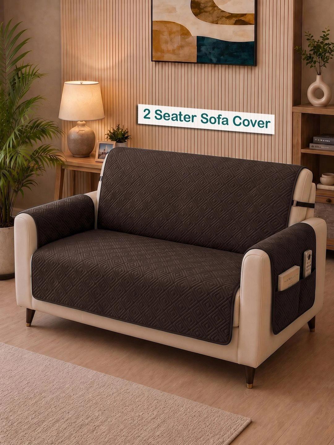 Buy FABINALIV Coffee Brown Microfibre Blend 1 Piece Sofa Cover With Arms - - Home for Unisex