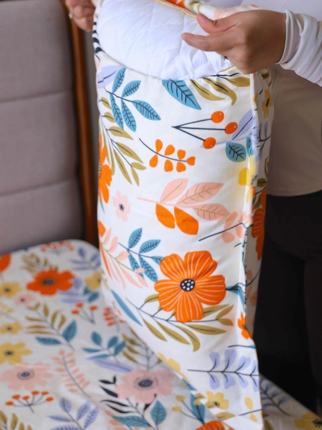 Buy Pure Decor Orange Floral Microfiber 130TC King Elastic Fitted Double Bedsheet 1.8X1.9X2.5M -  - Home for Unisex
