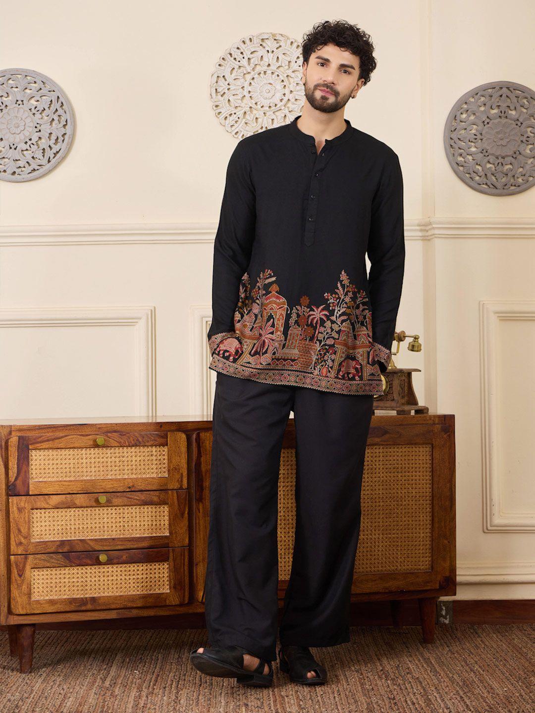 House of Pataudi Men Breathable Jacquard Heritage Kurta with Trouser