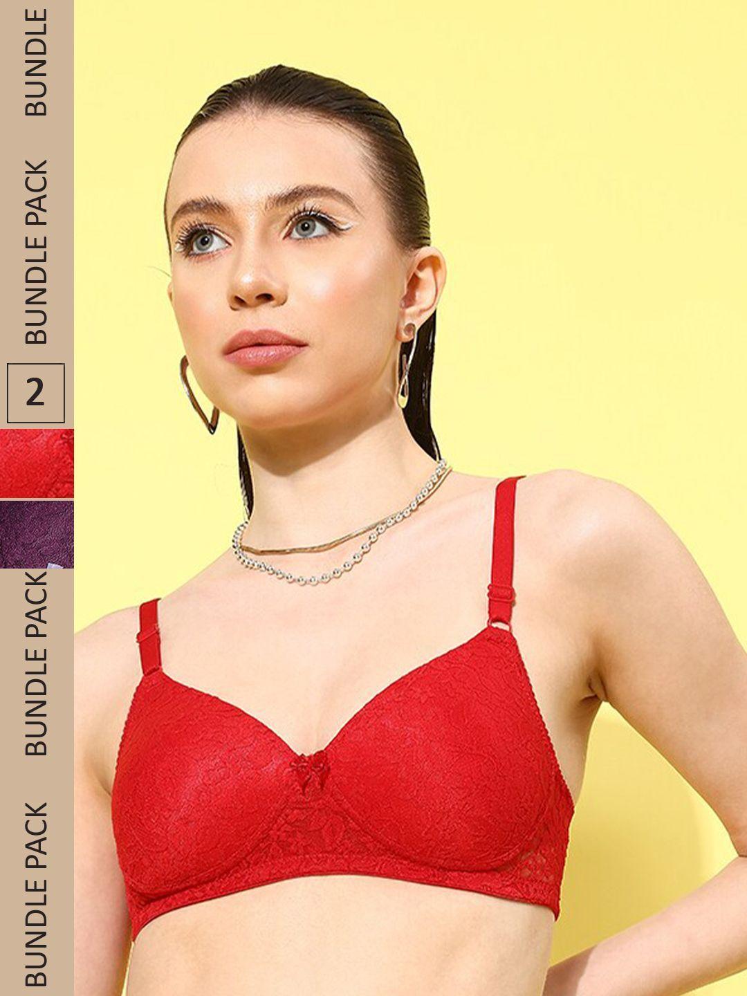 Buy Leading Lady Pack Of 2 Floral Lace Full Coverage T Shirt Bra With All Day Comfort - - Apparel for Women