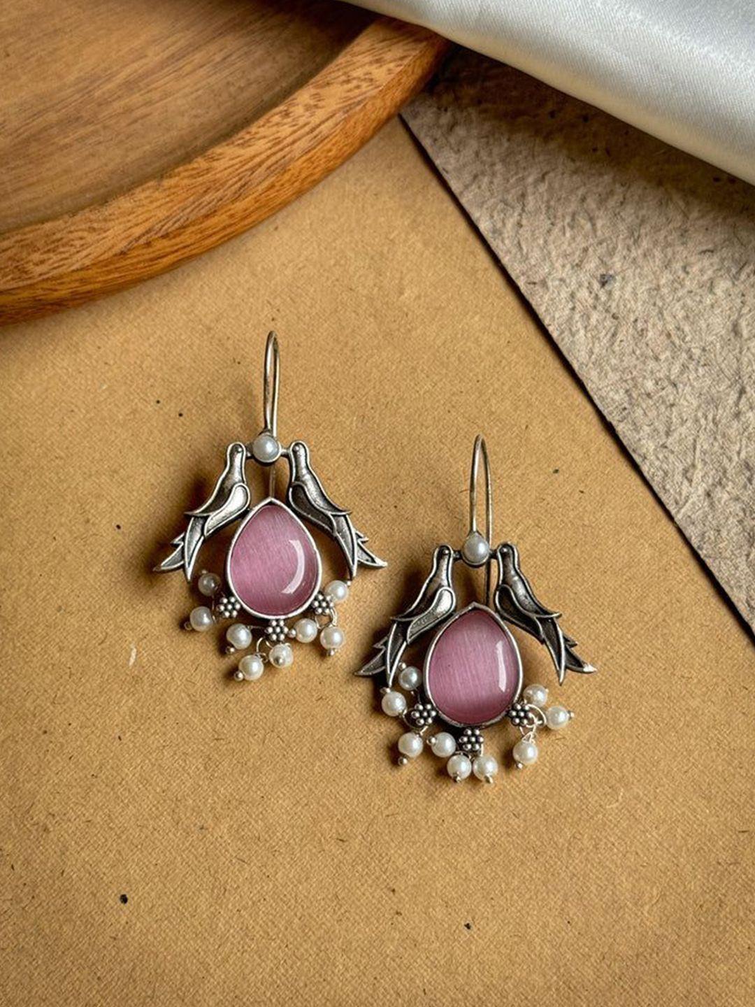 Buy NAMAN ARTS Silver Plated Stones Studded & Beaded Animal Shaped Oxidised Drop Earrings - - Accessories for Women