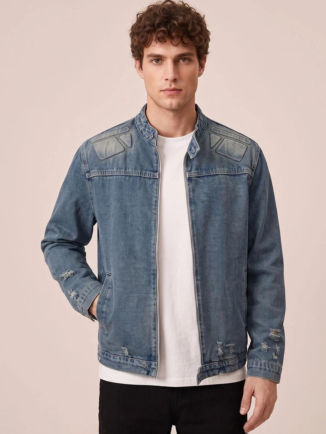 ATELIER REBEL Men Washed Outdoor Denim Jacket Blue - Image 1