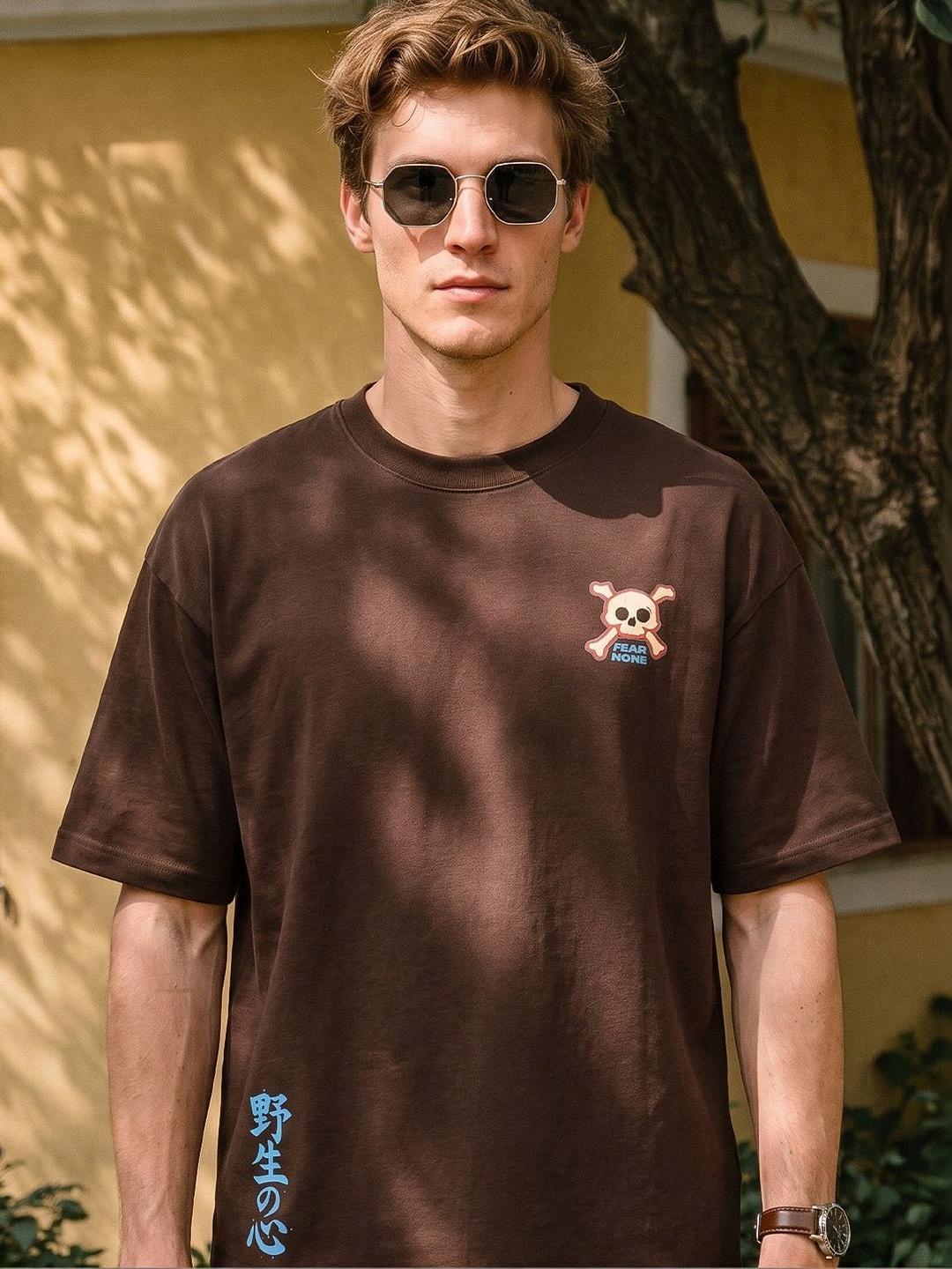 VEIRDO Men Printed Drop-Shoulder Cotton T-Shirt