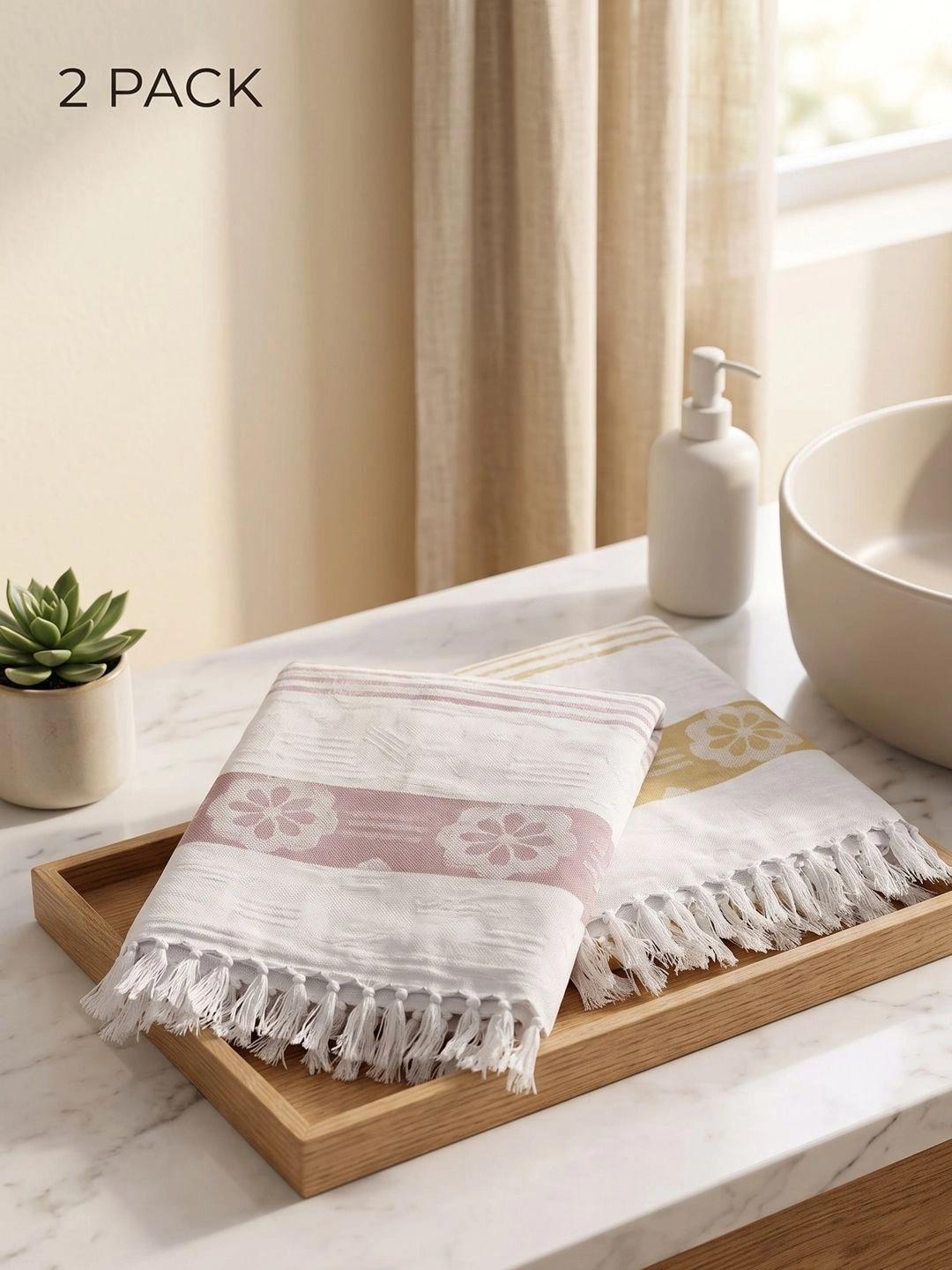 Buy Ramraj Multicoloured 2 Cotton 350 GSM Bath Towel - - Home for Unisex