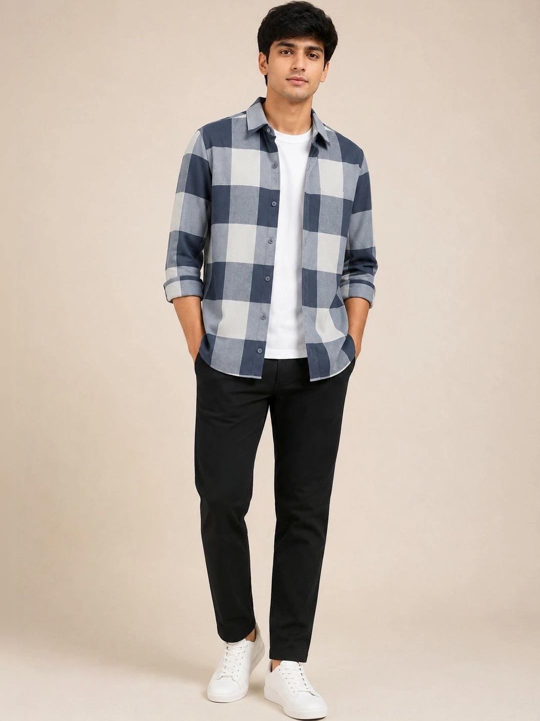 SZN Men Slim Fit Buffalo Checks Shirt - Image 1