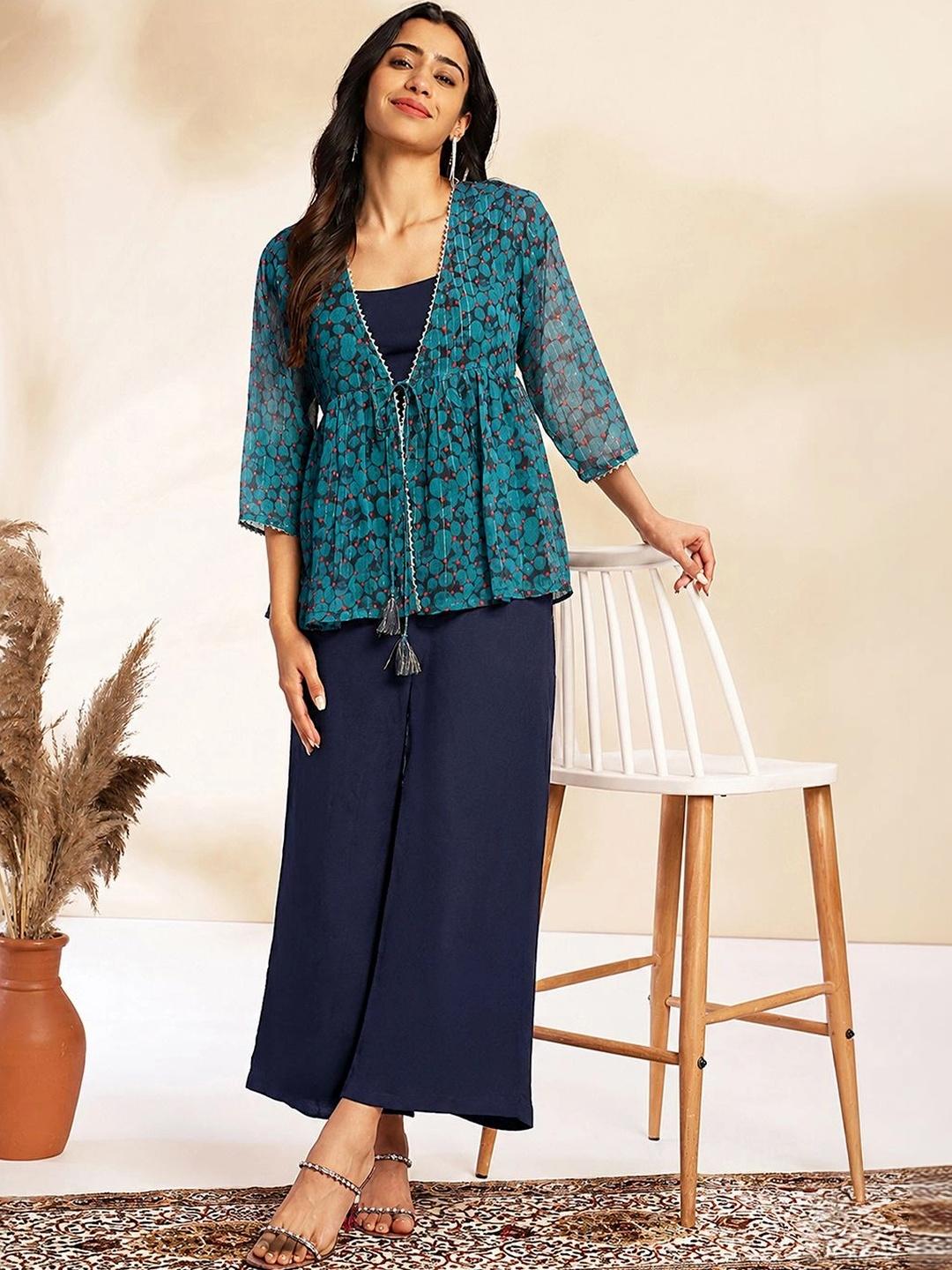 Buy Janasya Floral Solid Top With Trousers & Jacket -  - Apparel for Women