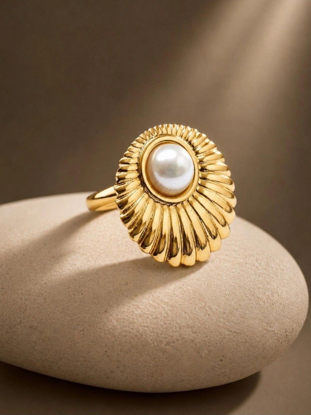 Buy OOMPH Gold Pearl Twisted Design Anti Tarnish Ring -  - Accessories for Women