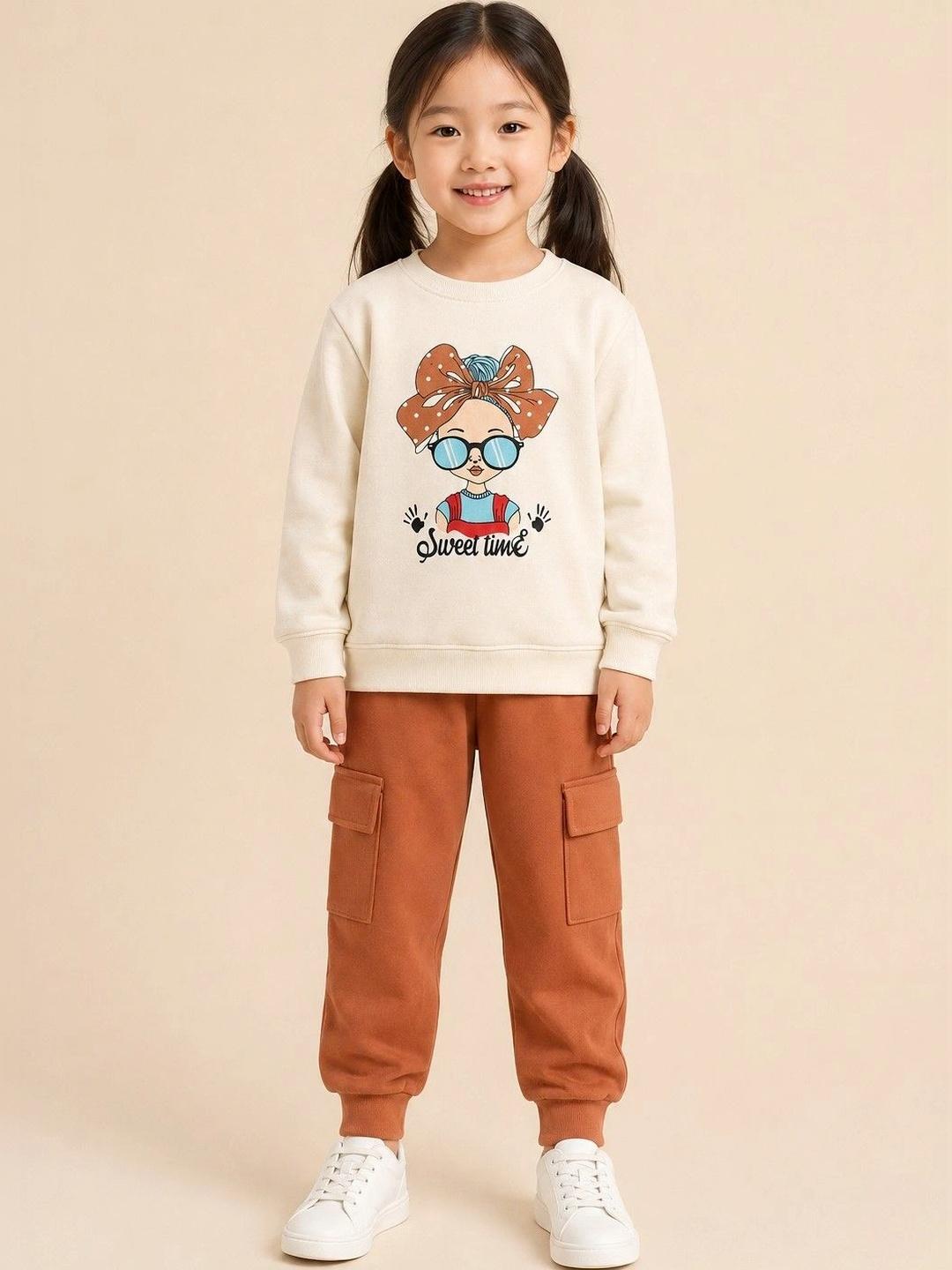 Buy Carrydreams Girls Printed Pure Cotton Sweatshirt And Joggers - - Apparel for Girls