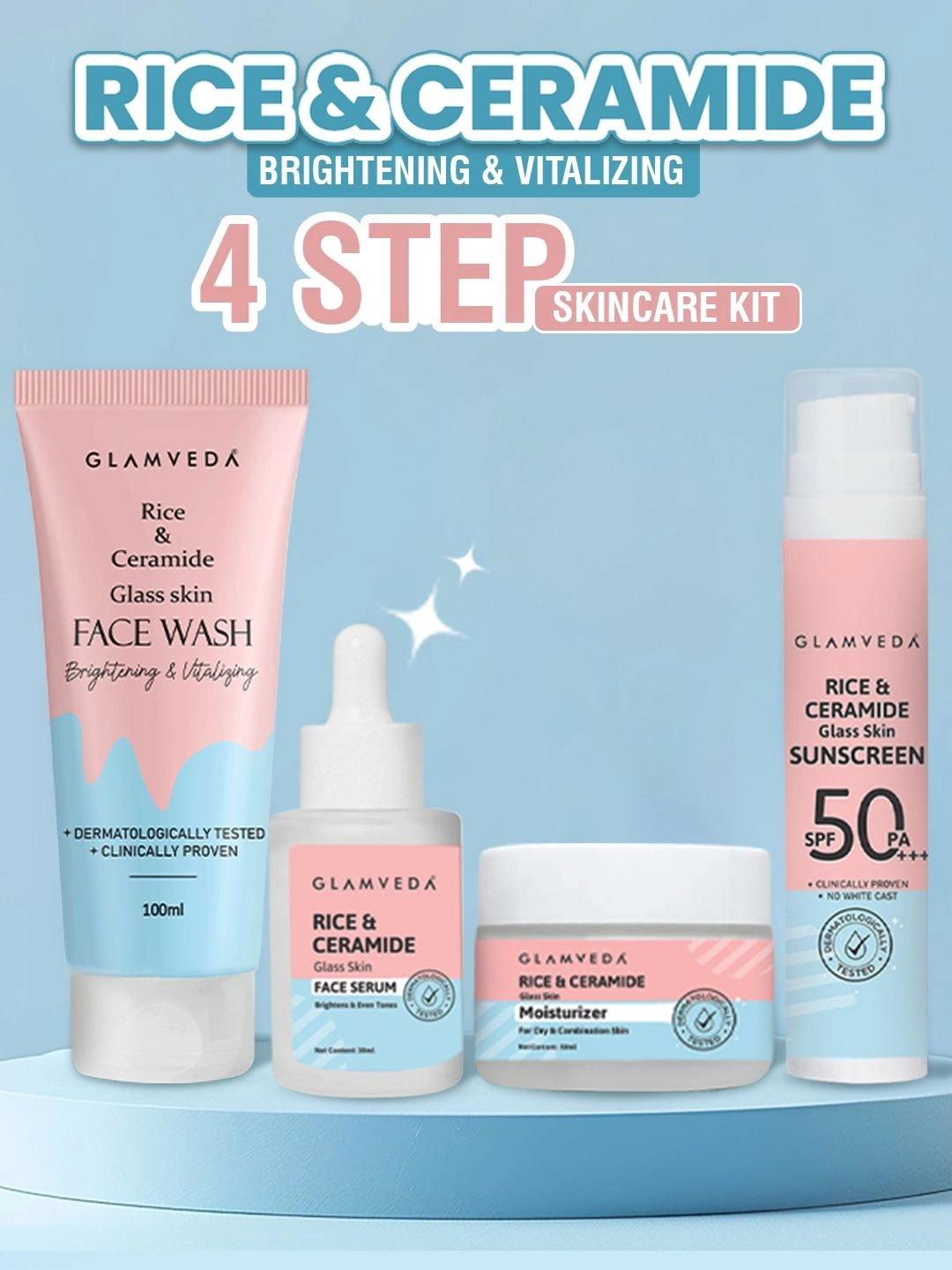 Buy GLAMVEDA Valentine Korean Rice & Ceramide Glass Skin 4 Step Skincare Combo Kit - - Personal Care for Unisex