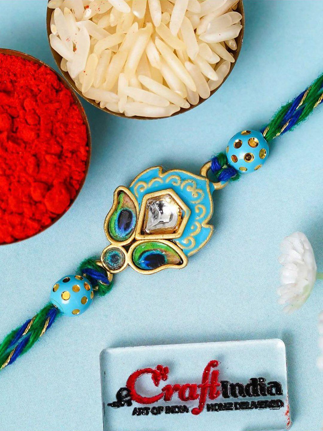 Buy ECraftIndia Peacock Feather Designer Rakhi For Brother -  - Accessories for Unisex