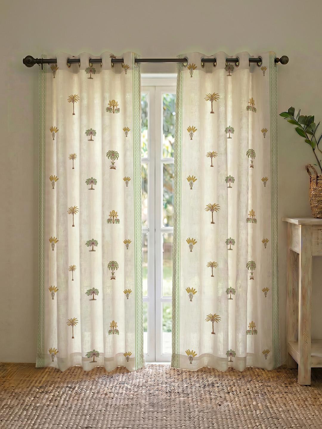 Buy URBAN SPACE Green Set Of 2 Floral Window Curtain -  - Home for Unisex