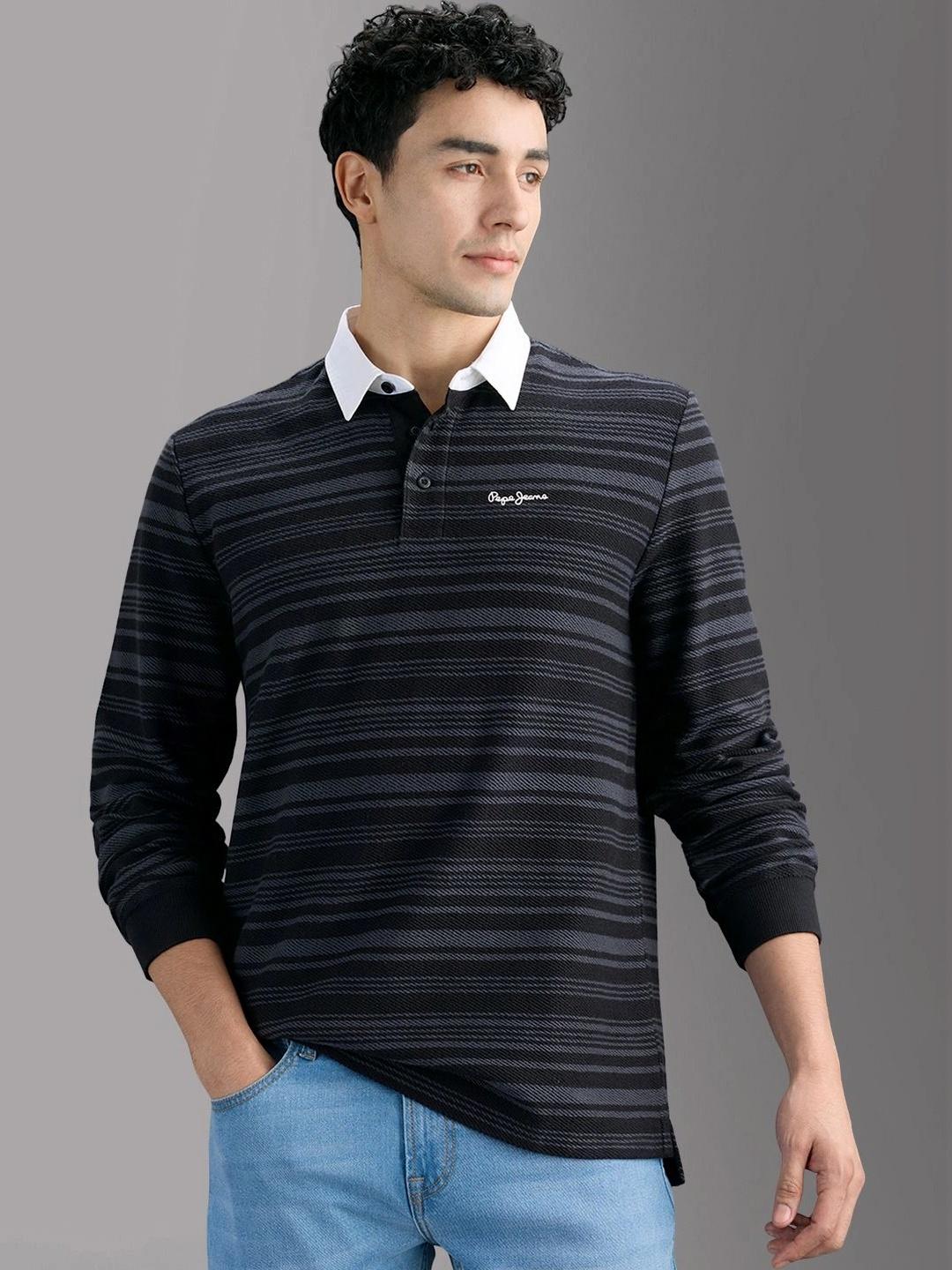 Men Exercise Wallet Buy Pepe Jeans Men Striped Polo Collar Pure Cotton T Shirt - Tshirts ...