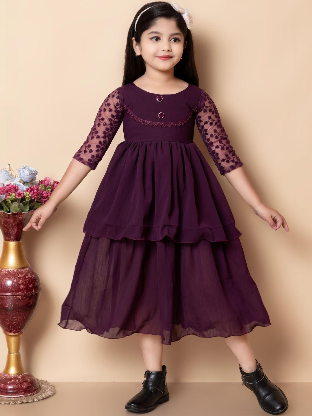 Buy KALINI Embroidered Round Neck A Line Maxi Dresses -  - Apparel for Girls