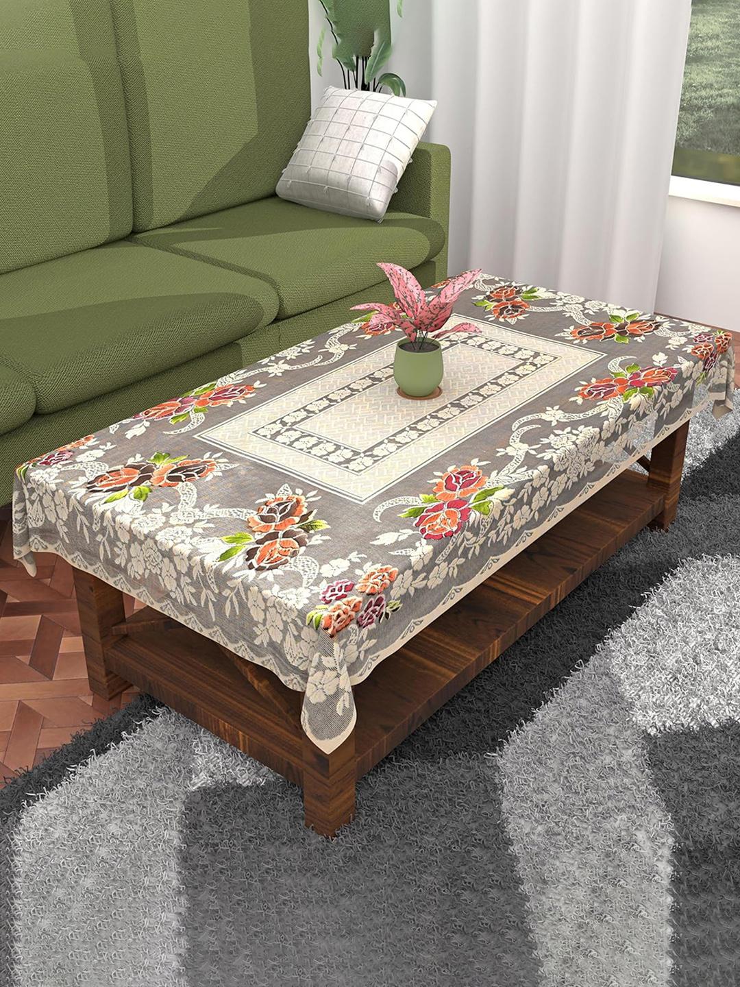 Buy Kuber Industries Cream Coloured & Red Self Design Cotton 4 Seater Table Cover -  - Home for Unisex