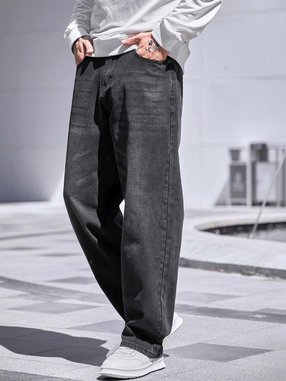 Buy BREXX Men Comfort Wide Leg Mid Rise Light Fade Stretchable Jeans ...
