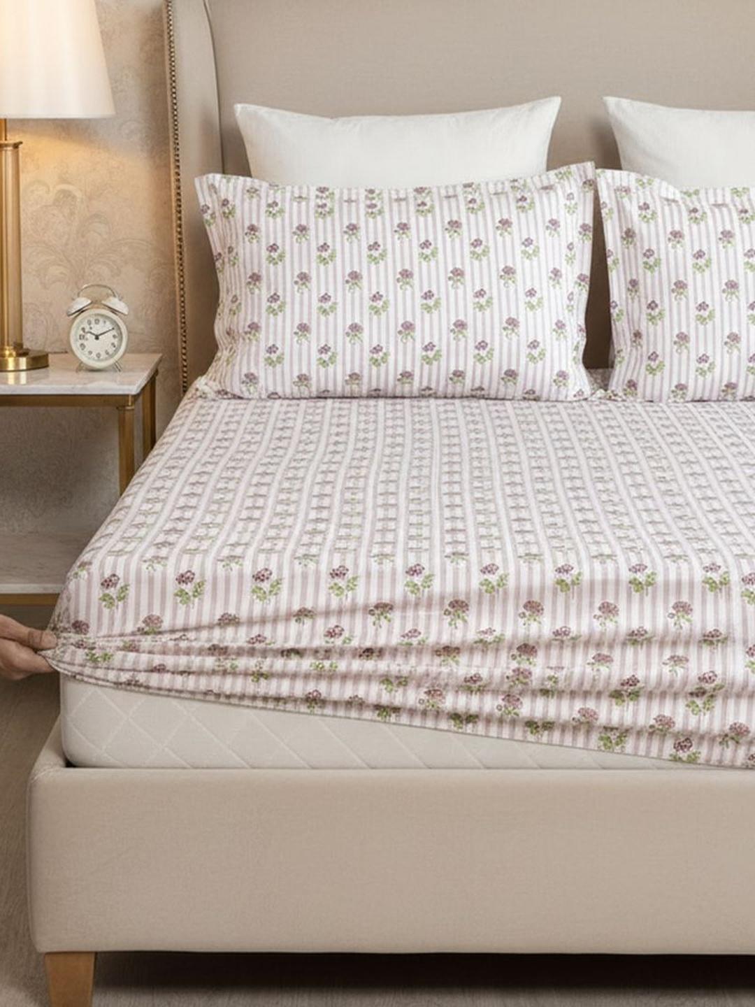 Buy HOMEMONDE White Floral 210 TC Single Bedsheet With 2 Pillow Covers -  - Home for Unisex