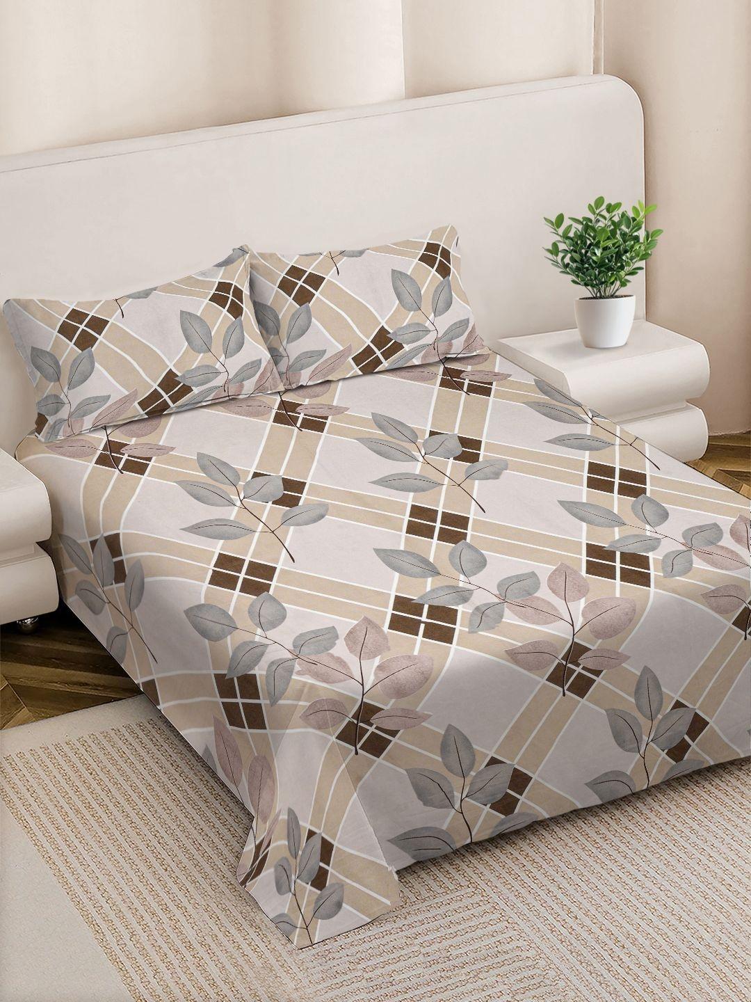 Buy FABINALIV Beige Geometric Polycotton 300 TC Super King Size Bedsheet With 2 Pillow Covers - - Home for Unisex