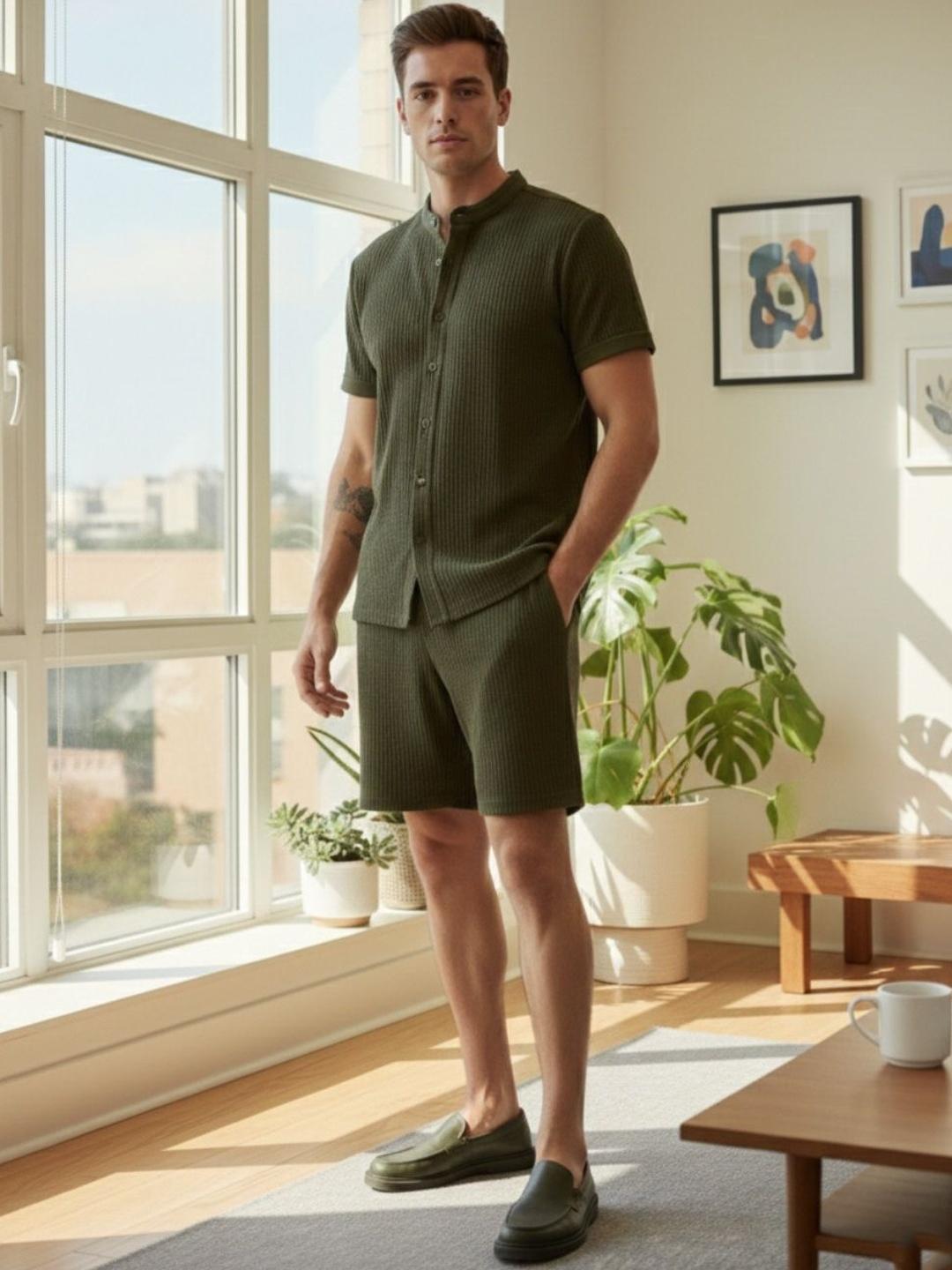 Buy GENZILOOKS Self Design Shirt With Shorts - - Apparel for Men