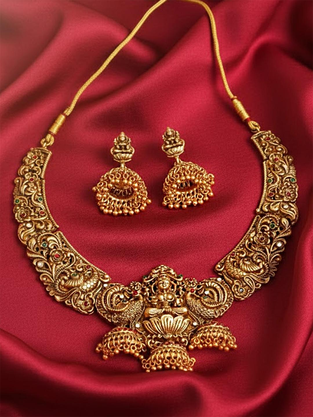 Buy Adwitiya Collection Gold Plated Stone Studded & Beaded Laxmi Jewellery Set - - Accessories for Women