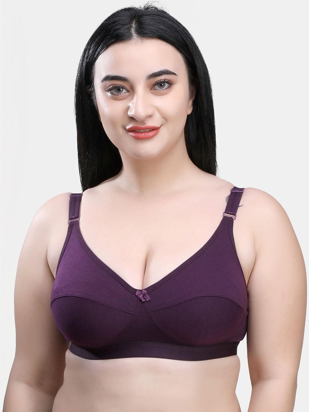 Buy SKDREAMS Purple Cotton Blend Seamed Non Padded Non Wired Women Everyday Full Coverage Bra - - Apparel for Women