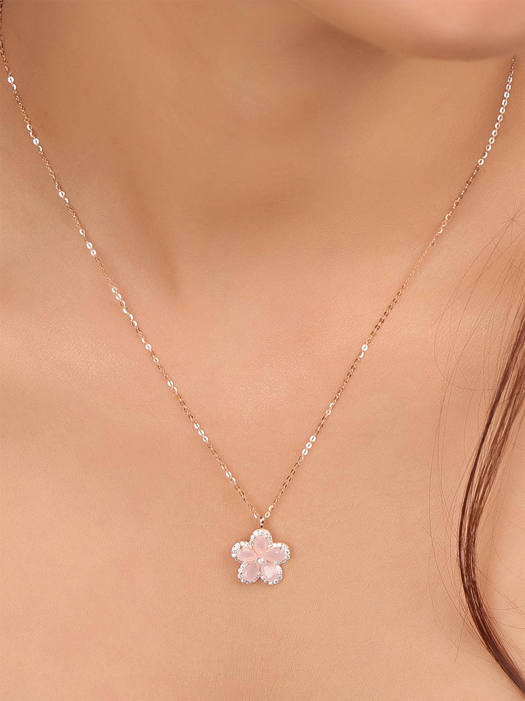 Buy 925 Sterling Silver Rose Gold Plated Pearl Blossom Necklace - - Accessories for Women