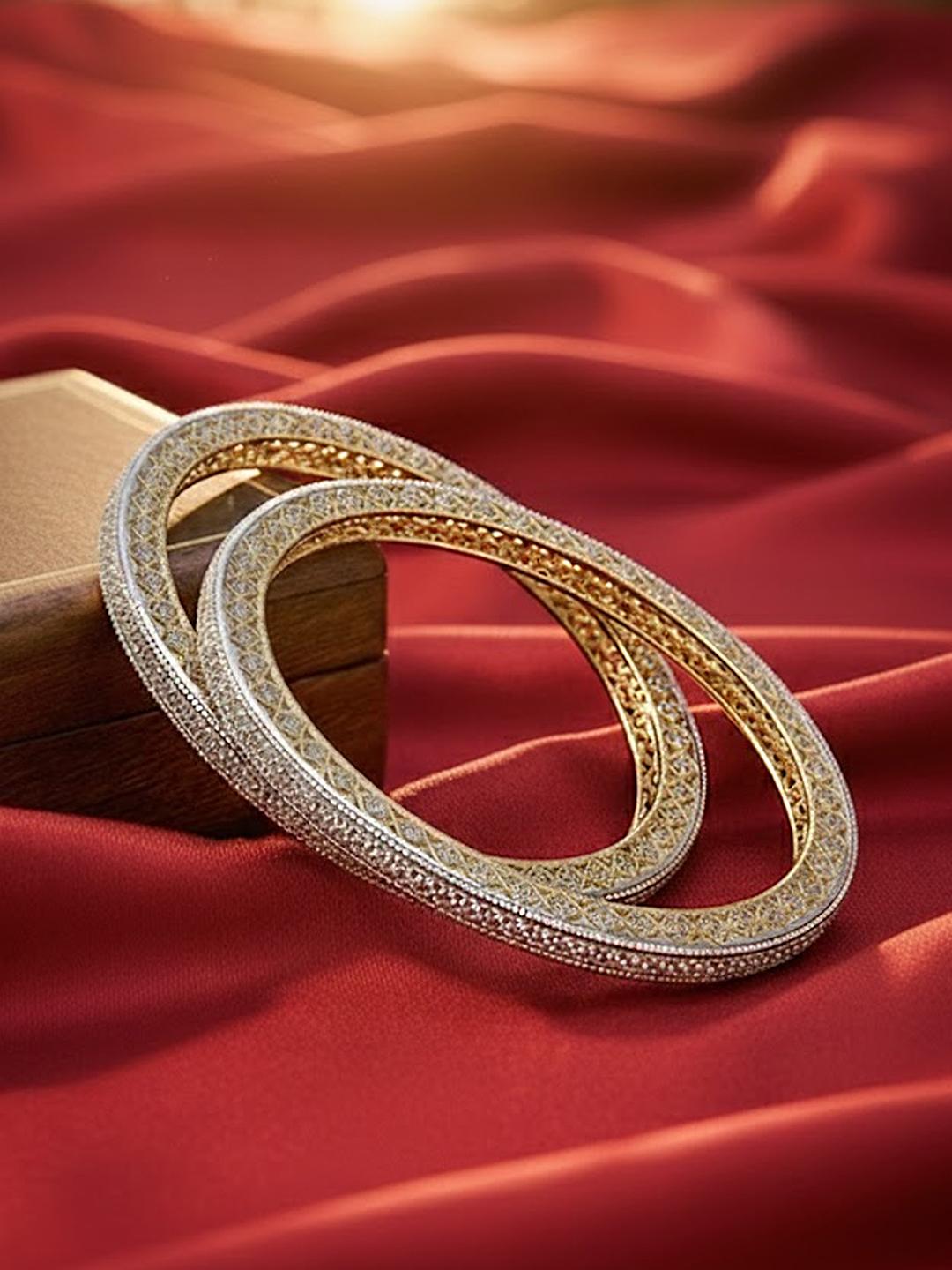 Buy Adwitiya Collection Set Of 2 Gold Plated & White Studded Bangles - - Accessories for Women