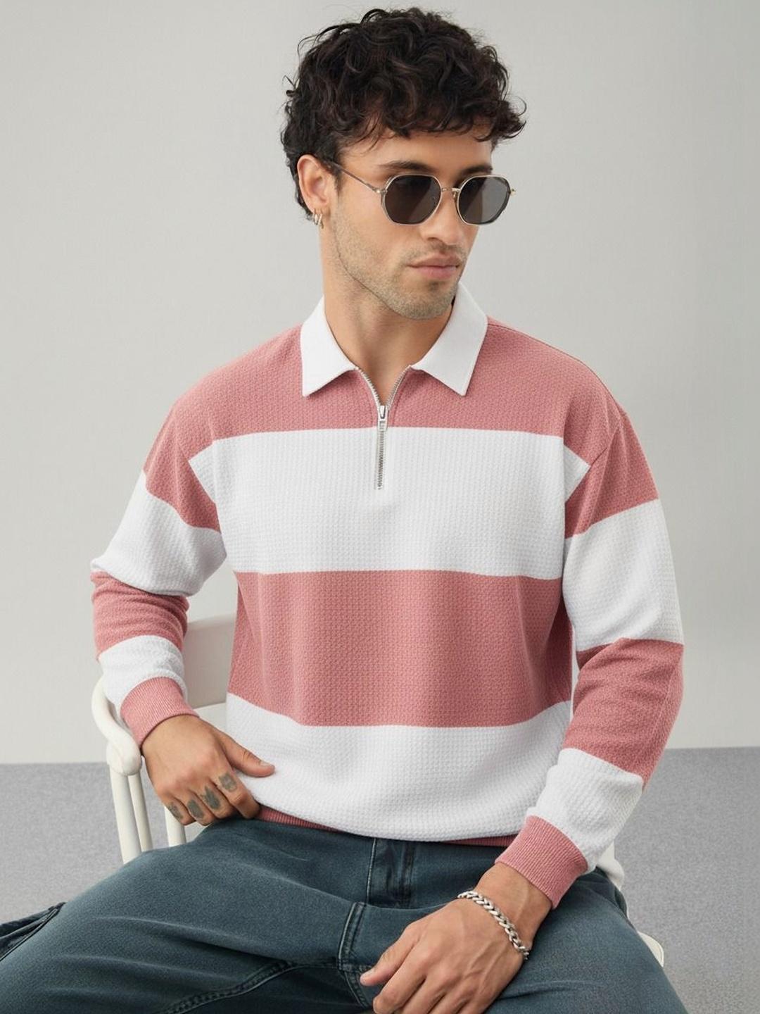 R.Code by The Roadster Life Co. Men Striped Polo Collar T-Shirt - Image 1