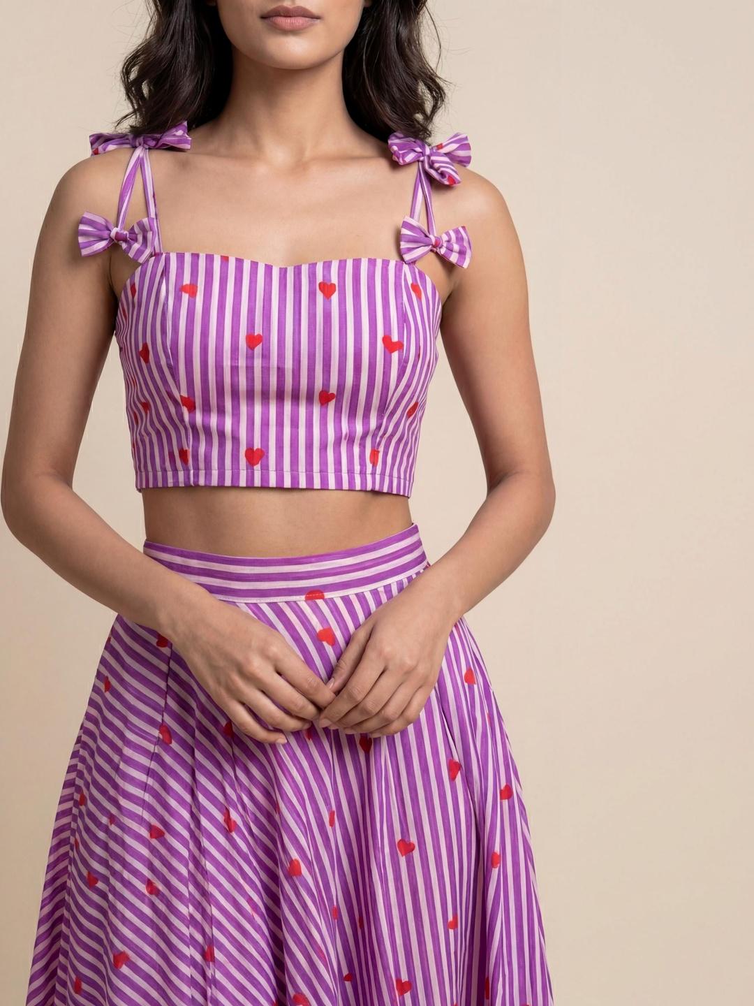 Buy Purple Striped Co Ords With Bow Detail -  - Apparel for Women