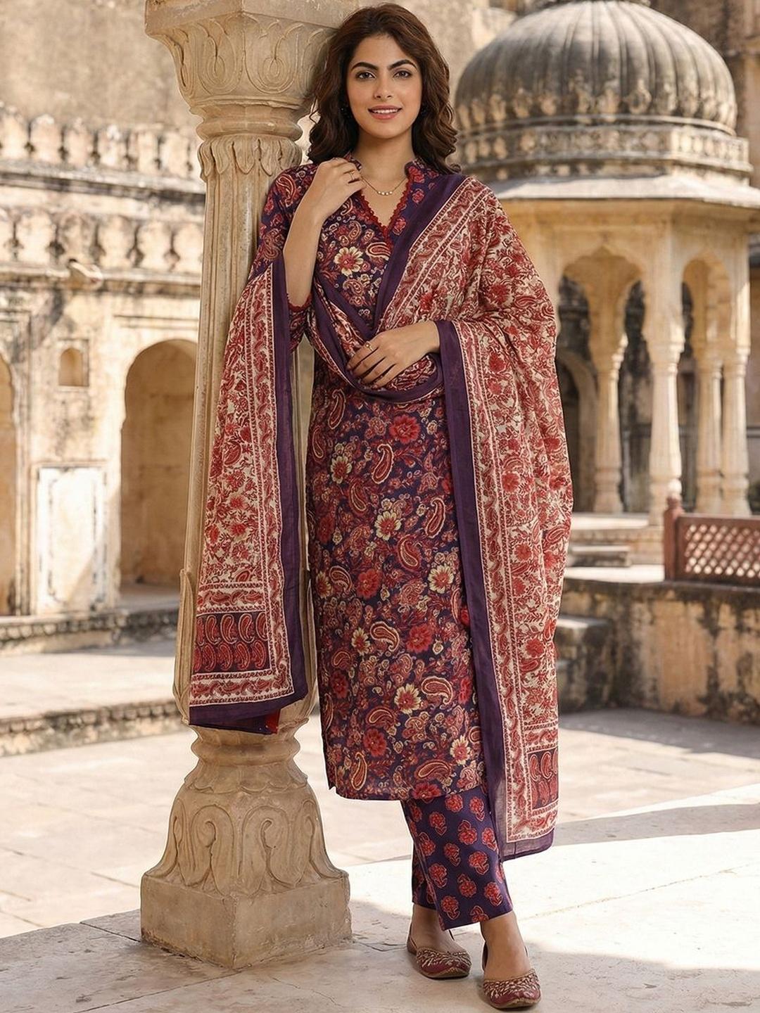 Buy Anouk Women Paisley Printed Angrakha Patchwork Pure Cotton Kurta ...