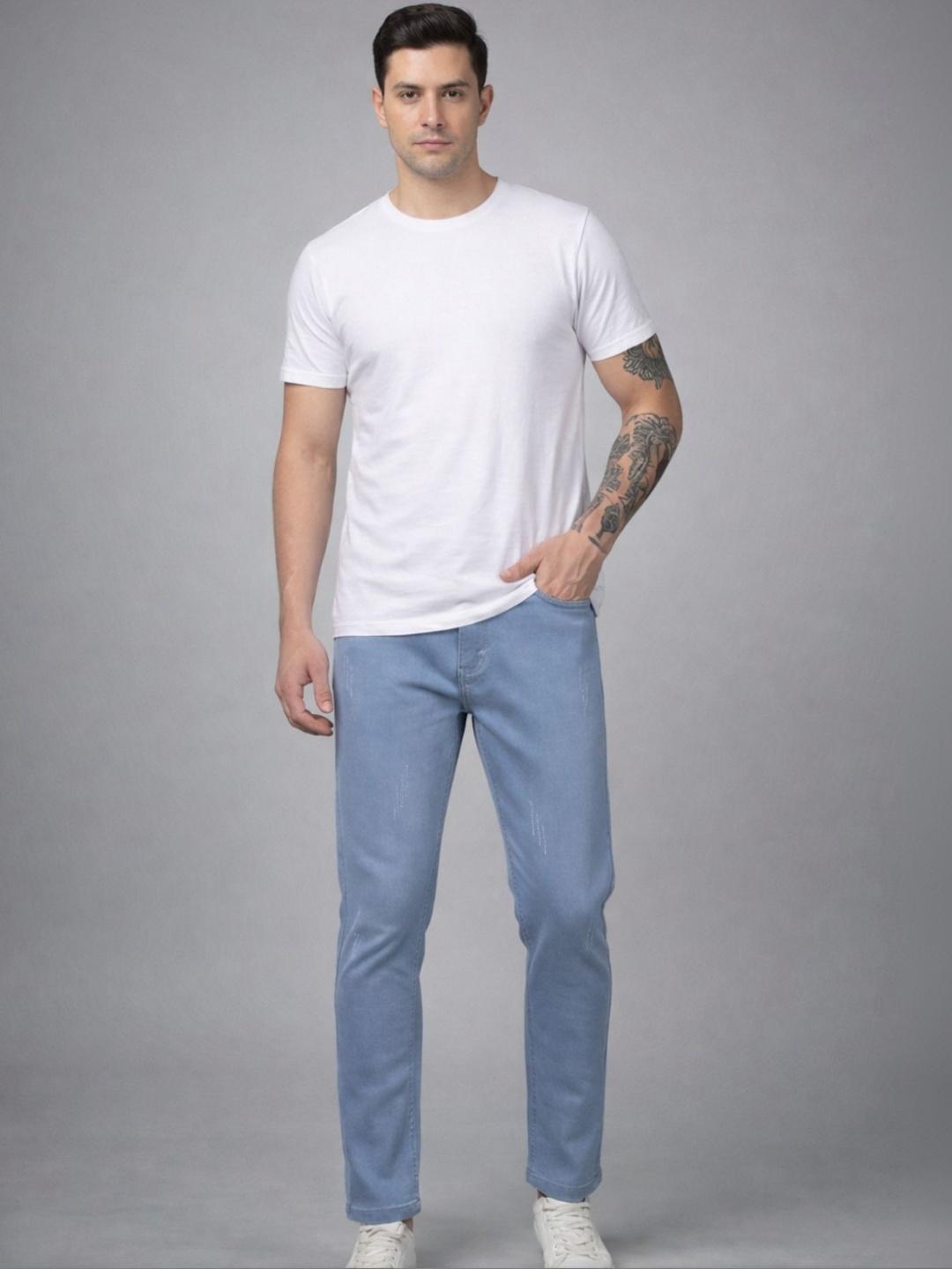 Buy BREXX Men Comfort Slim Fit Mid Rise Low Distress Light Fade ...