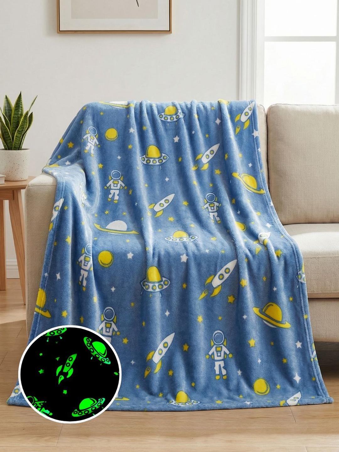 Buy Famyo Kids Glow In The Dark Blue Astronaut 220 GSM Queen Size Blanket -  - Home for Unisex Kids