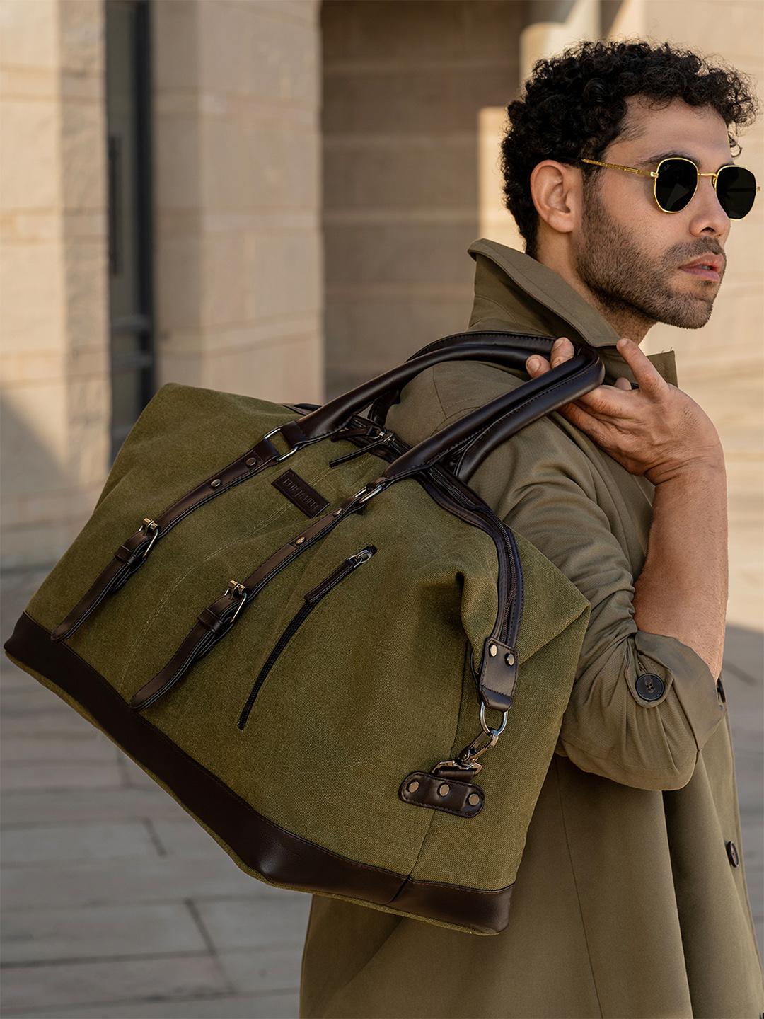 Buy FUR JADEN Green & Brown Solid Duffel Bag - - Accessories for Unisex