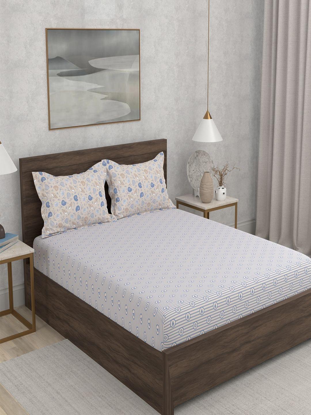 Buy Portico Hashtag 152 TC Pure Cotton Blue Super King Bedsheet & 2 Pillow Covers - - Home for Unisex