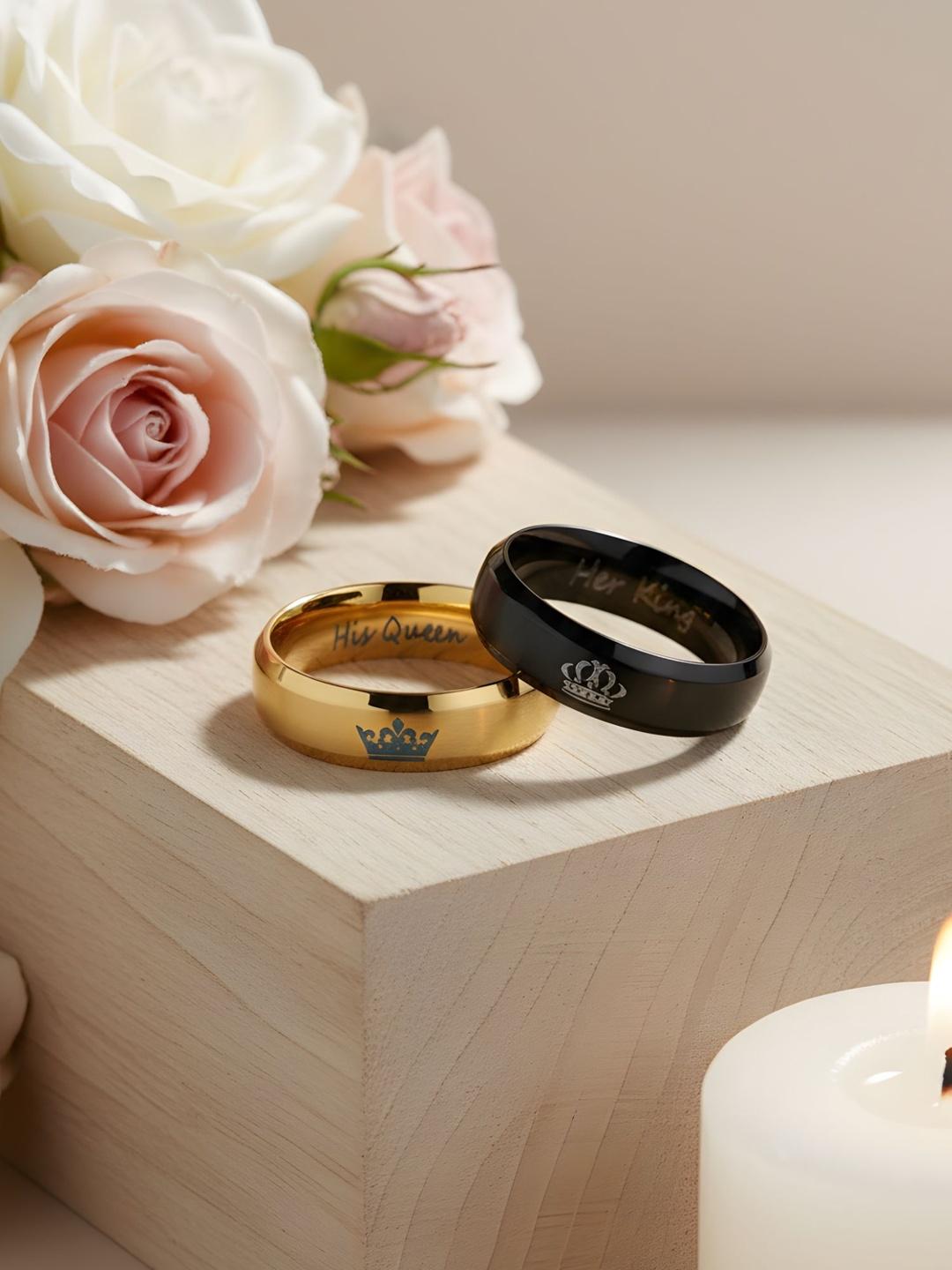 Buy Bohey By KARATCART Set Of 2 King Queen Couple Band Finger Ring - - Accessories for Unisex
