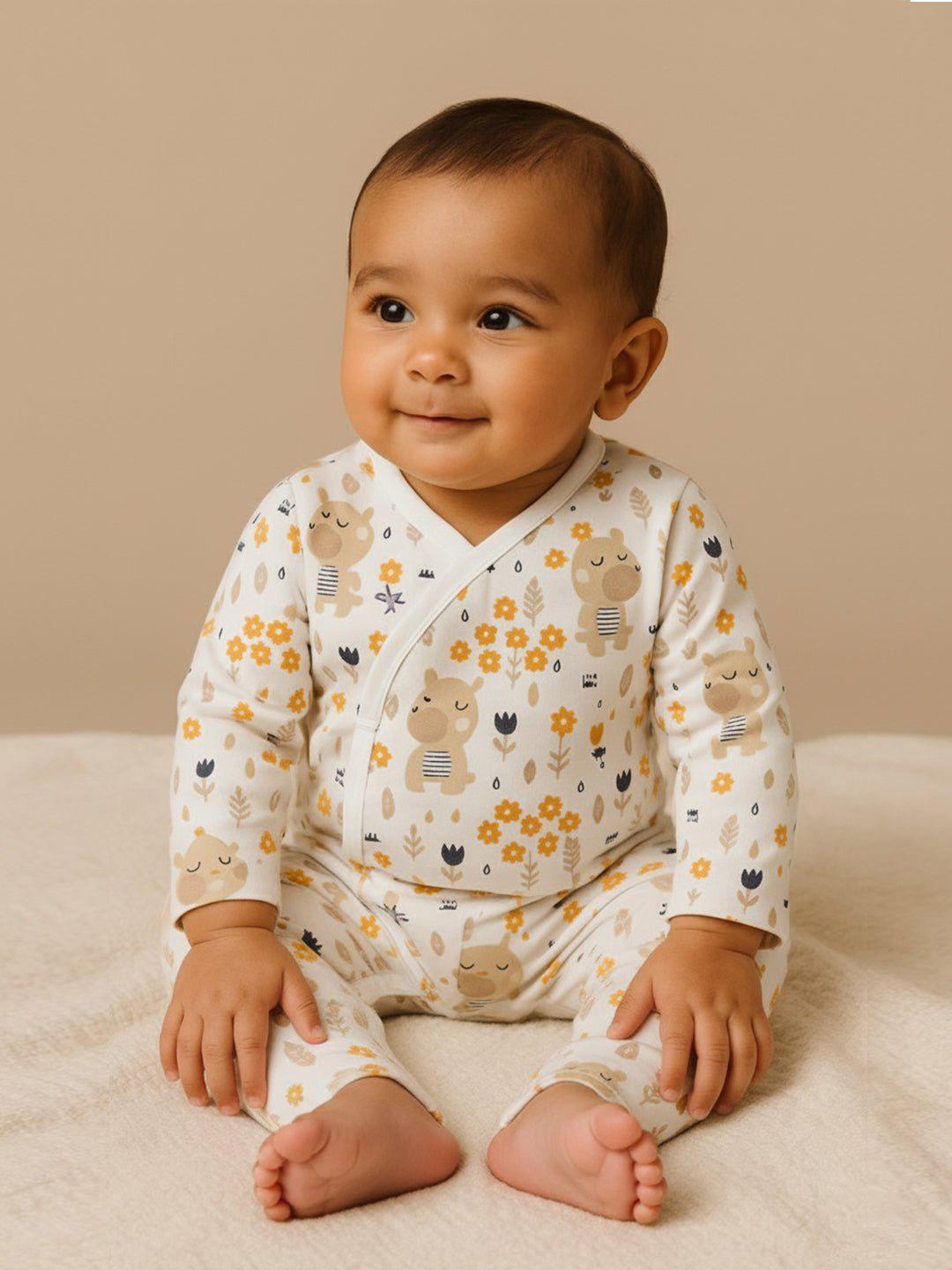 Buy The Mom Store Kids White & Orange Printed Pure Cotton Rompers -  - Apparel for Unisex Kids