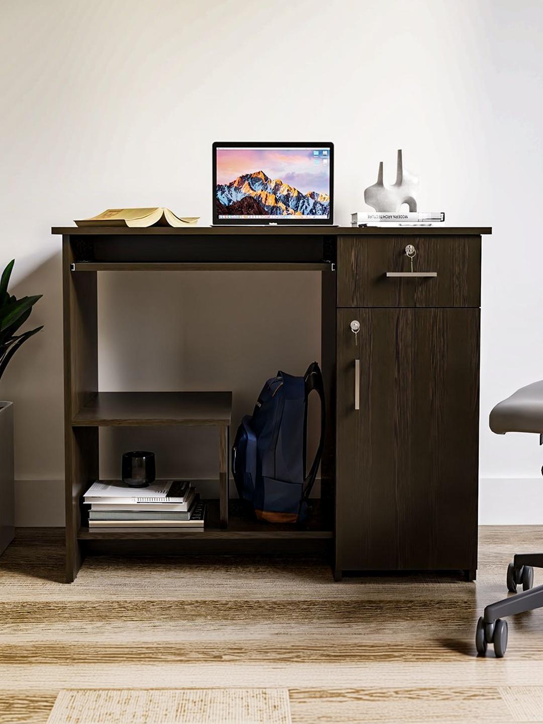 Study Table Inbuilt Buy Neuspace Black Engineered Wood Study Table With Storage Cabinet ...