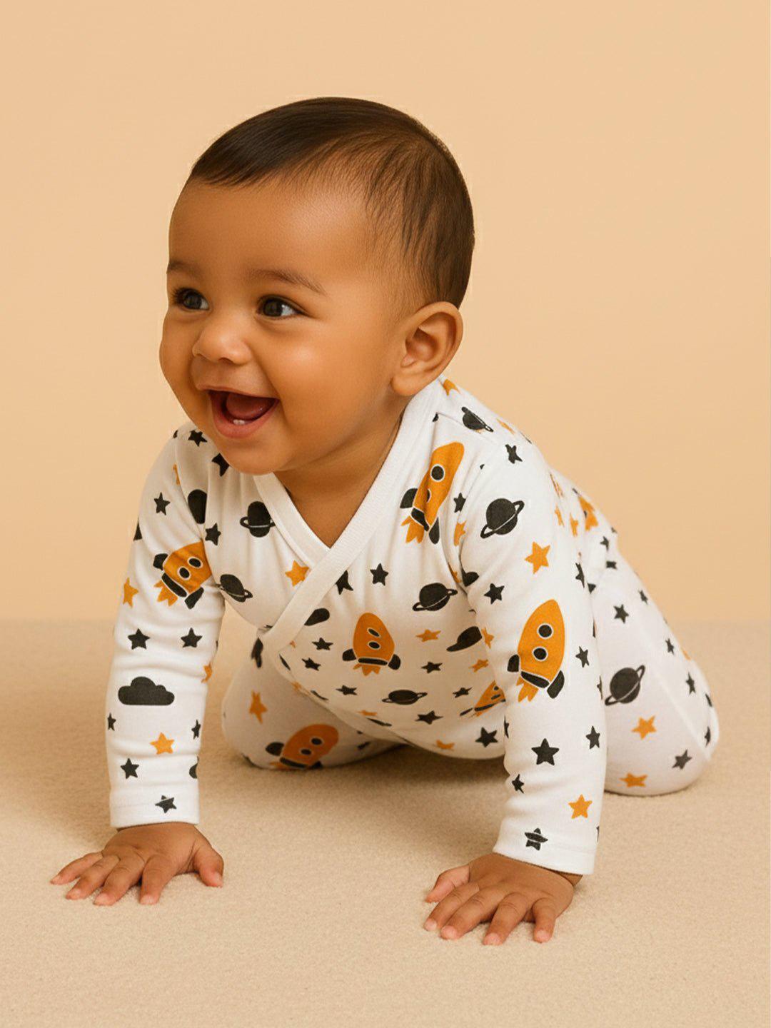 Buy The Mom Store Infant Kids White Printed Pure Cotton Romper - - Apparel for Unisex Kids