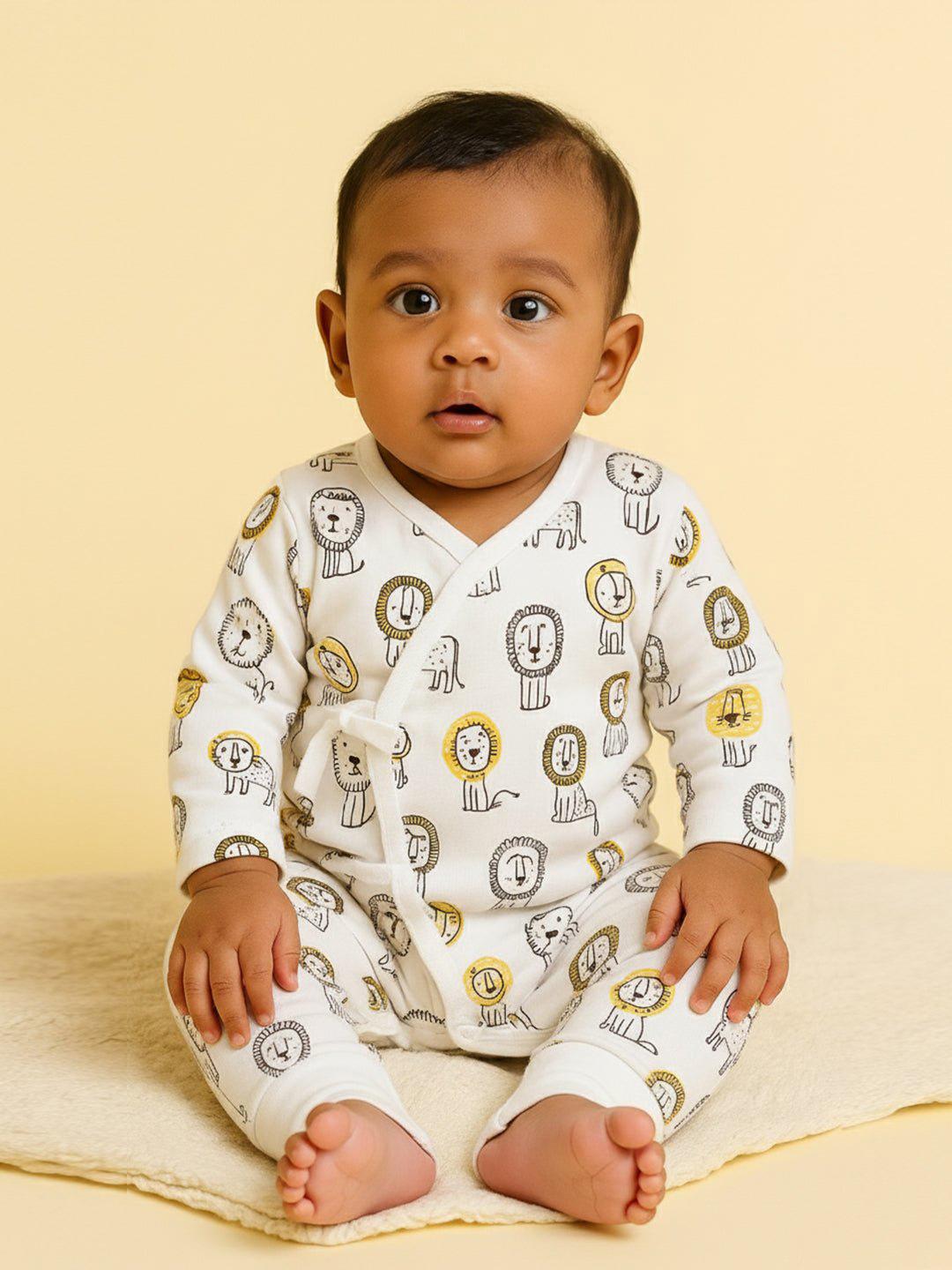 Buy The Mom Store Kids White & Yellow Printed Pure Cotton Rompers -  - Apparel for Unisex Kids