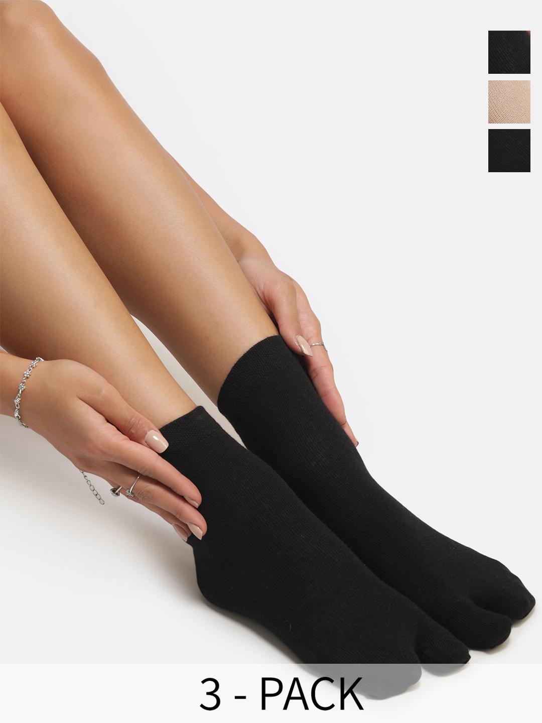 Buy N2S NEXT2SKIN Women Pack Of 3 Solid Ankle Length Cotton Thumb Socks - - Accessories for Women