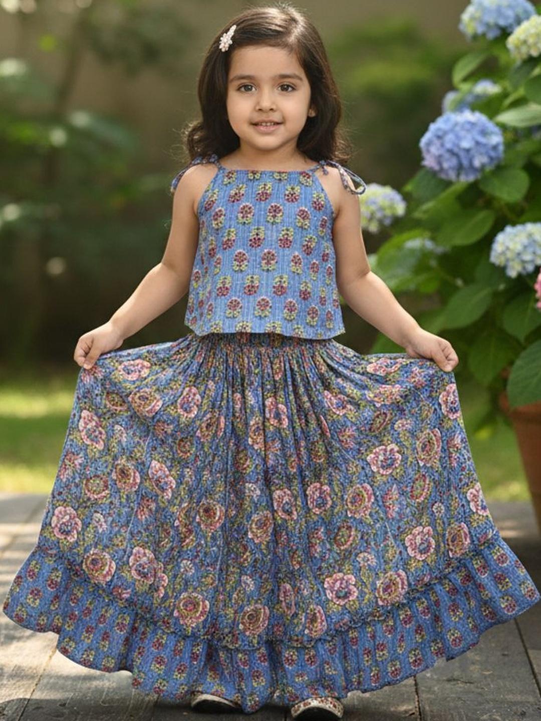 Buy Sangria Girls Floral Printed Shoulder Straps Top With Skirt Clothing Set - - Apparel for Girls