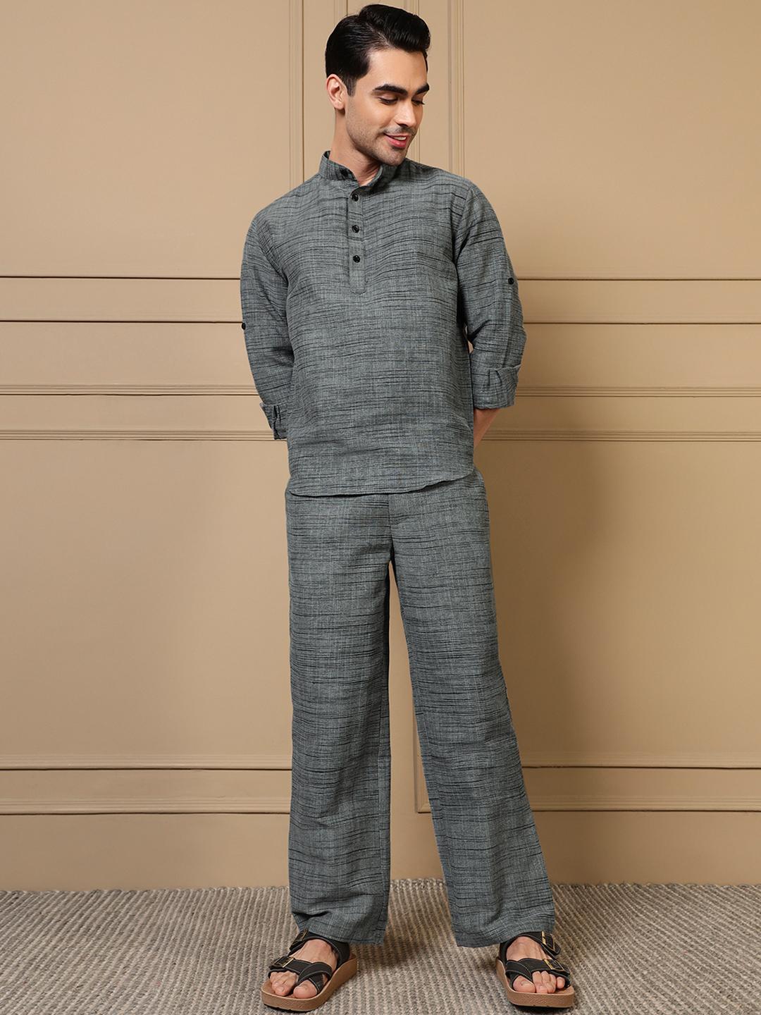 Buy Amanush Cotton Self Design Tunic With Trousers - - Apparel for Men