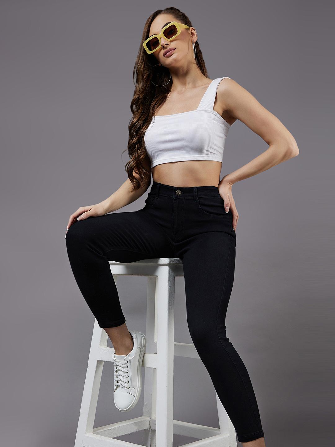 Miss Chase Tree Swallow Women Skinny Fit High-Rise Heavy Fade Stretchable Jeans