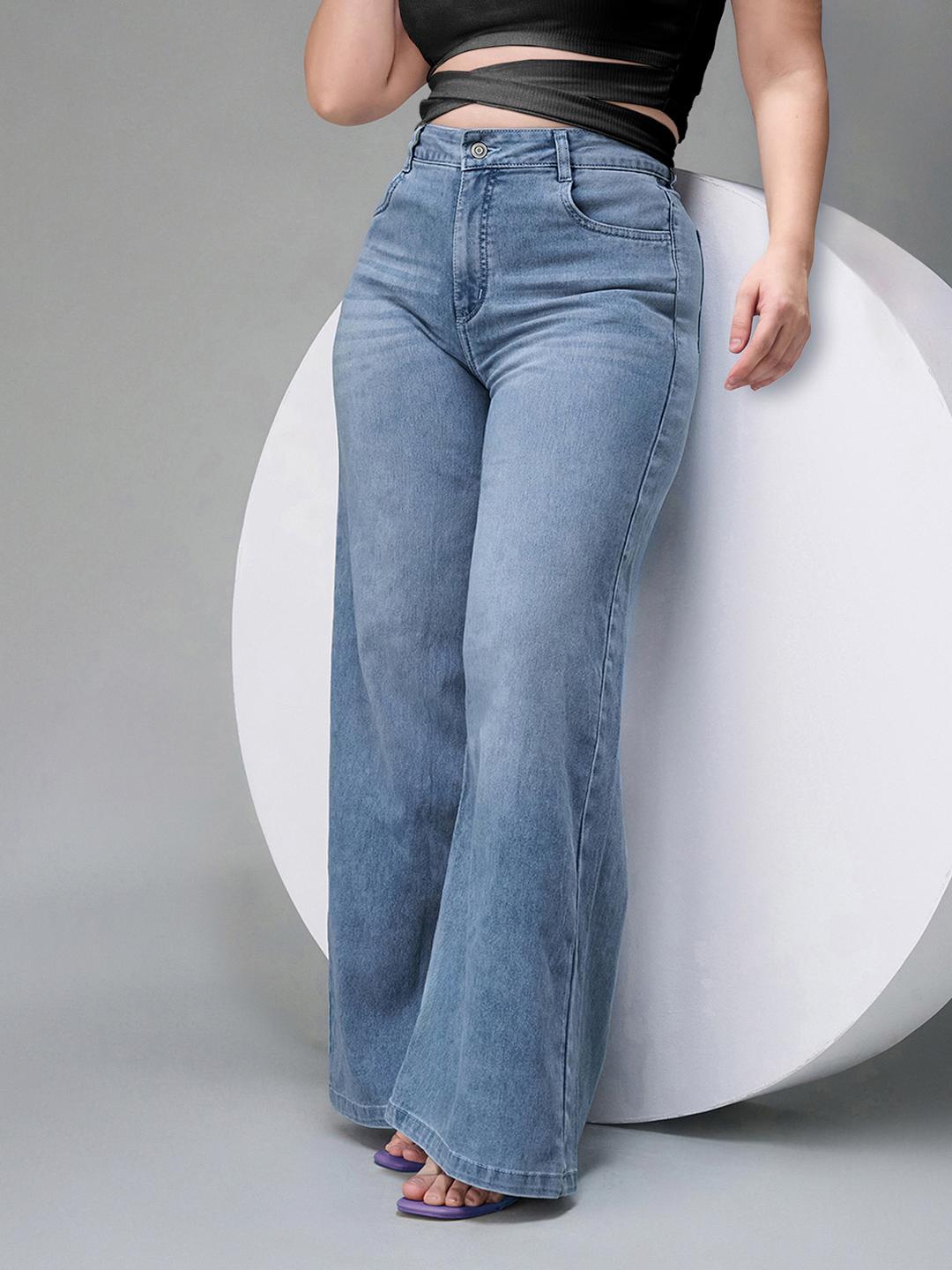 Miss Chase A+ Women's Wide-Leg High Rise Clean Look Regular Length Stretchable Denim Jeans