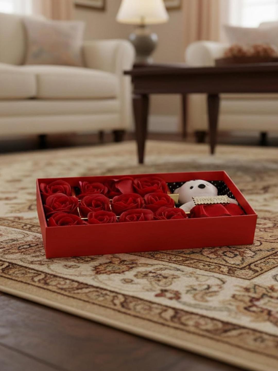 Buy CraftVatika Red & White 12 Scented Roses With Love Teddy Bear Couple Couple Gift Set -  - Home for Unisex