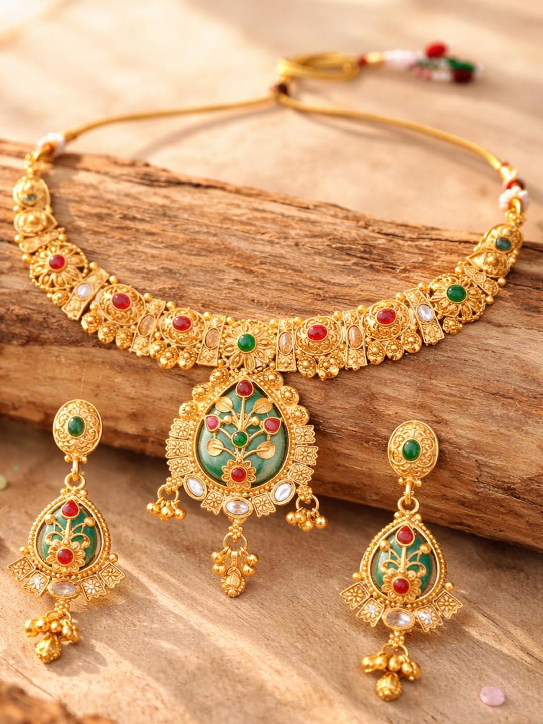 Buy OOMPH Gold Toned Rajwadi Ghungroo Design Kashmiri Necklace Set -  - Accessories for Women