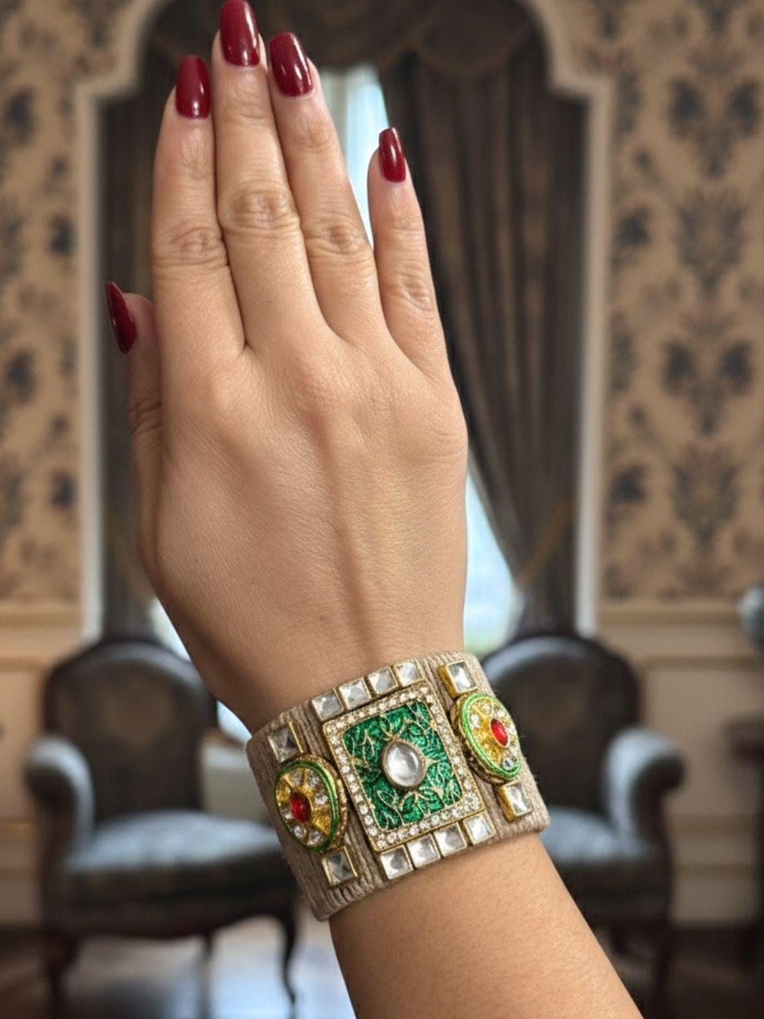Buy VIVAZS Gold Plated AD And Kundan Studded Statement Cuff Bracelet - - Accessories for Women