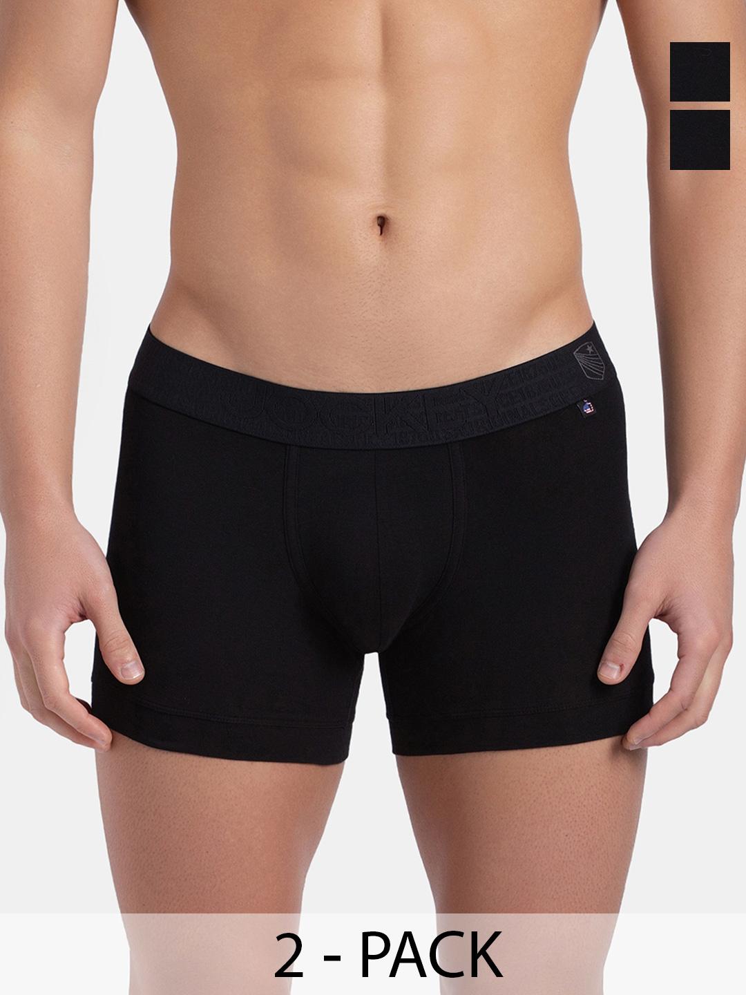 Buy Pack Of 2 Super Combed Cotton Stretch Solid Trunk With Ultrasoft Waistband US60 - - Apparel for Men