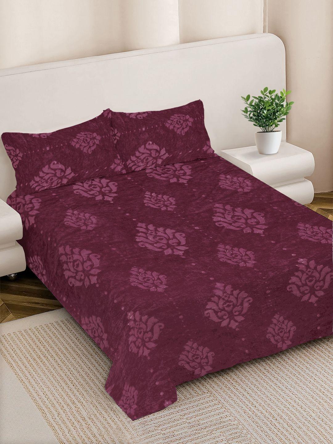 Buy Myntra Elegant Homes Maroon Floral 300 TC King Bedsheet With 2 Pillow Covers -  - Home for Unisex
